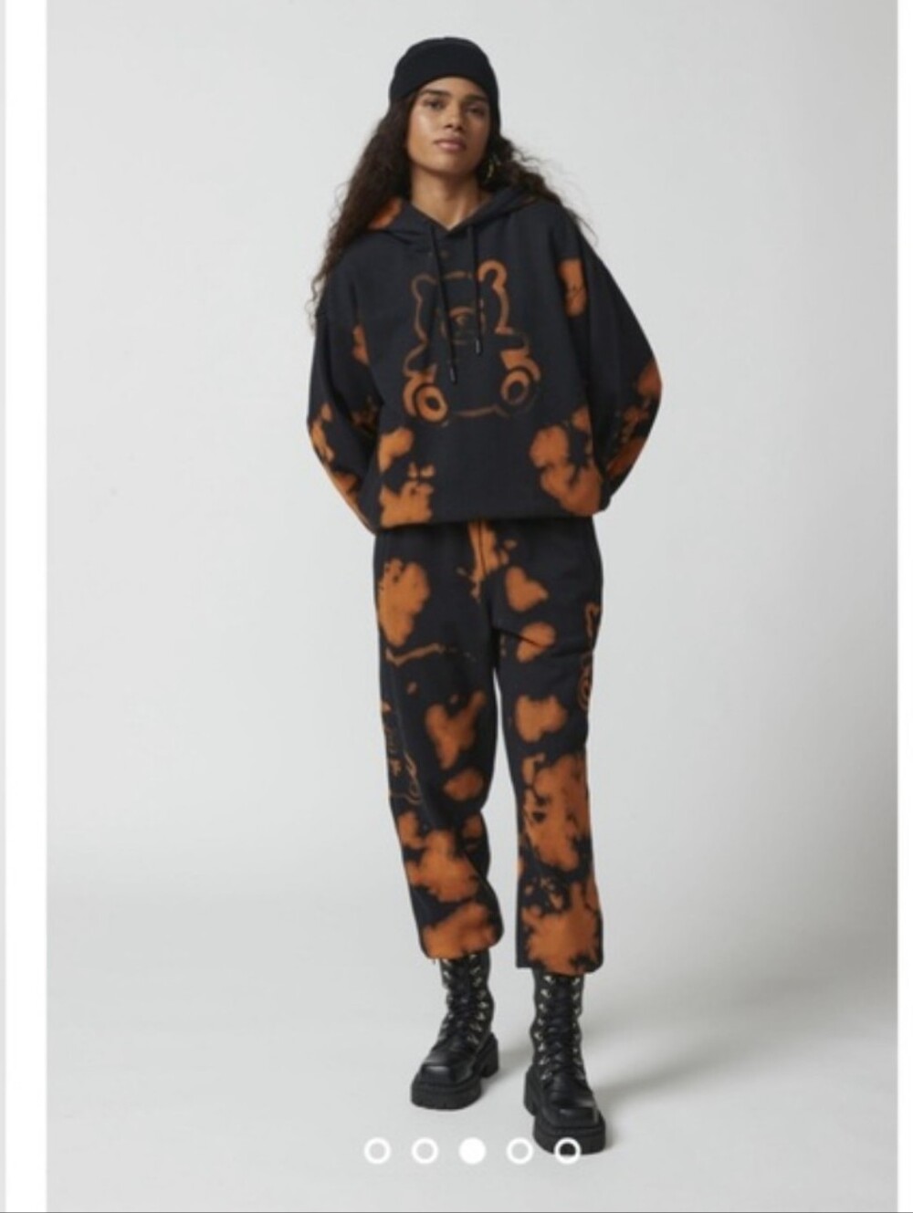 Teddy Fresh Bleach Graphic Hoodie Sweatshirt in Black Size Medium Tie Dye